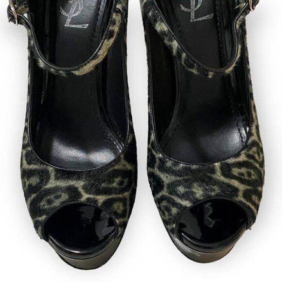 YSL Yves Saint Laurent Tribute Too 105 Mary Jane Peep Toe Pumps, Pony Leopard - Picture 11 of 16